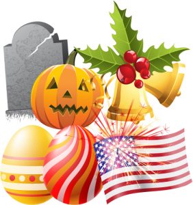 Halloween Christmas Easter and 4th of July Symbols